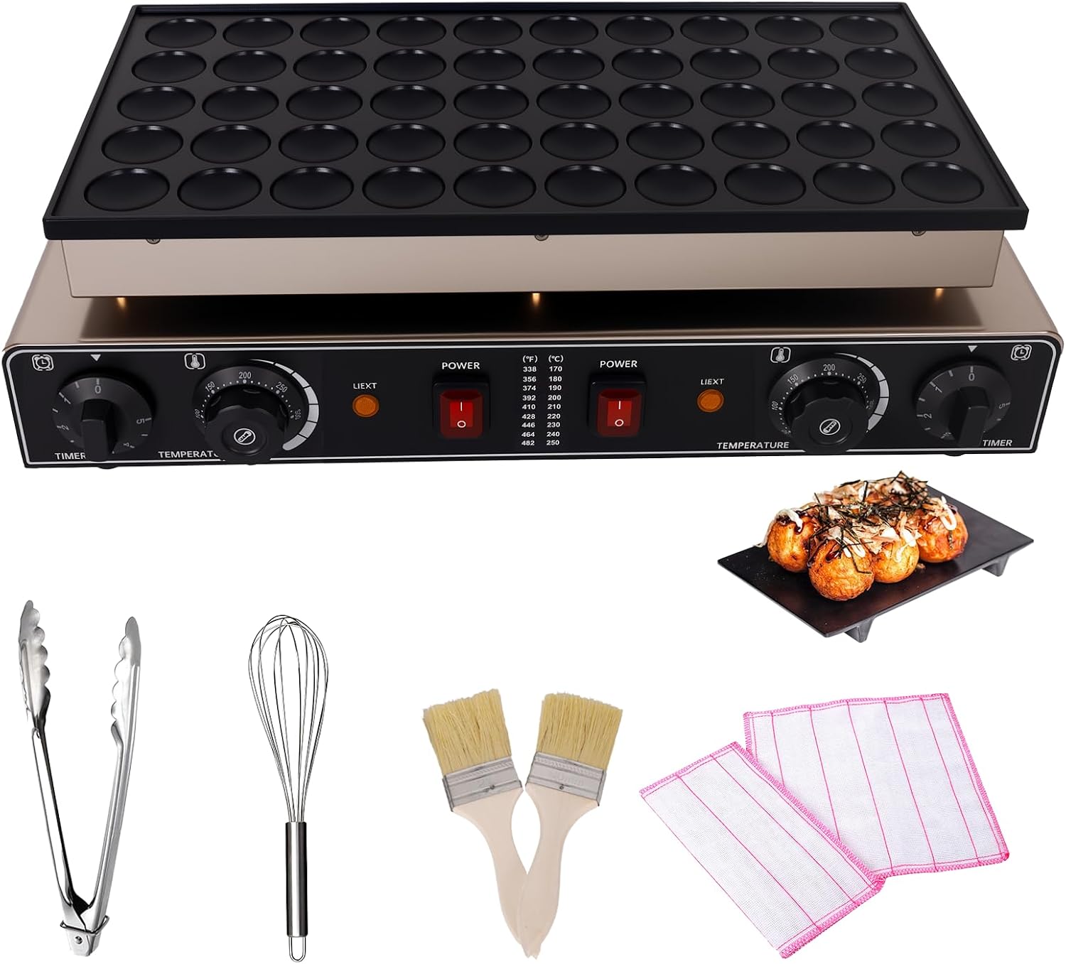 25PCS/50PCS Mini Pancake Maker, Non-Stick Stainless Steel Poffertjes Maker with Adjustable Temperature & Timer, Commercial Grade Takoyaki Grill for Breakfast, Camping & Dessert Shops (50PCS)