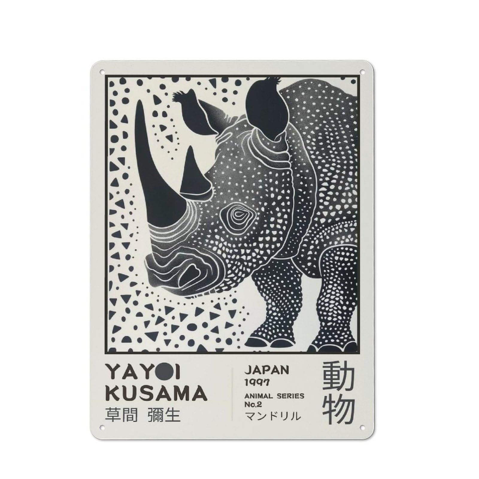 Junmoney Style-17 Classic Yayoi Kusama Rhino No.2 Exhibition Poster Metal Wall Sign 40X30cm, Pub Wall Decor For Diner, Restaurant, Shed Or Kitchen