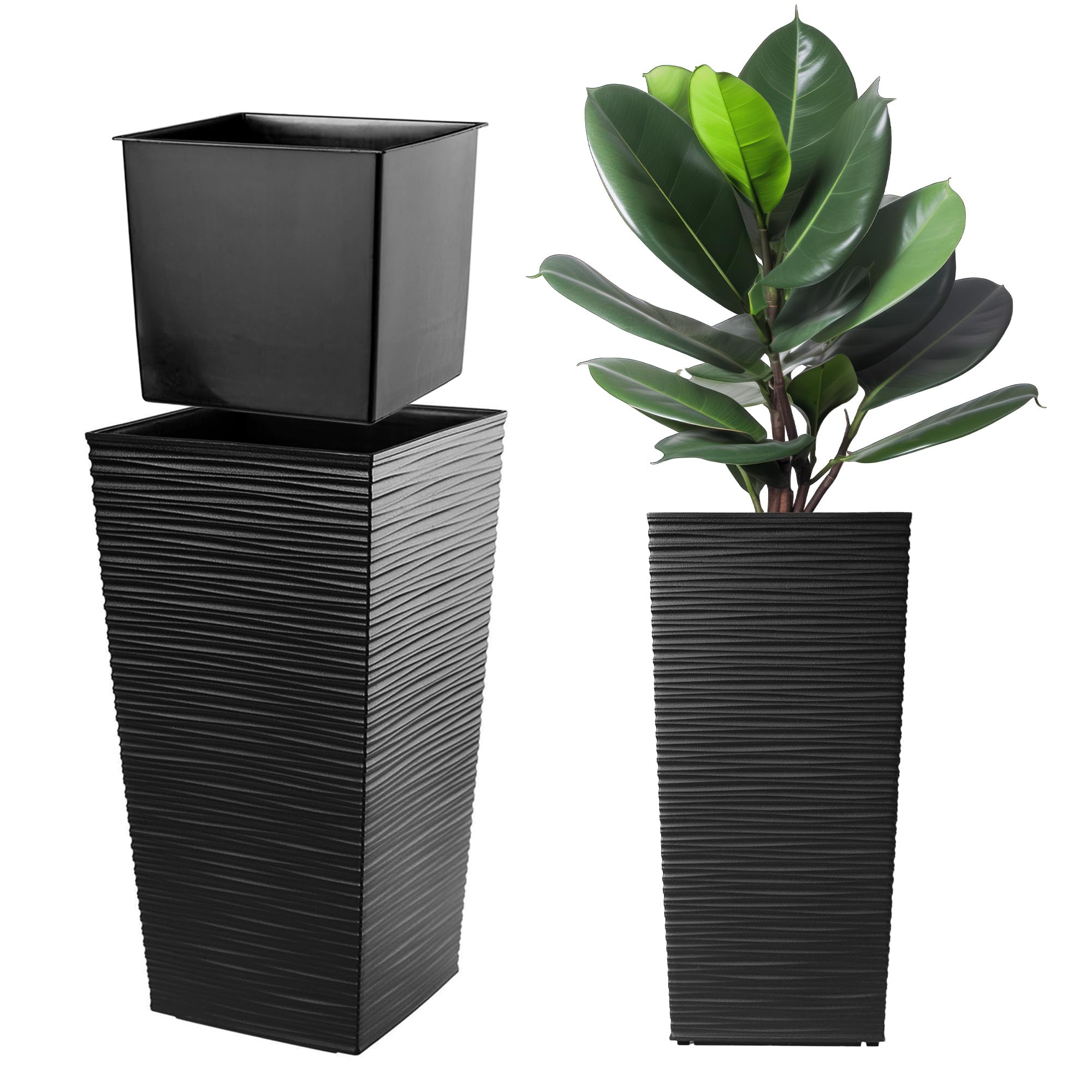 Squarepothigh Pot De Fleurs En Rotin En Plastique Avec Insert Pour La Maison Le