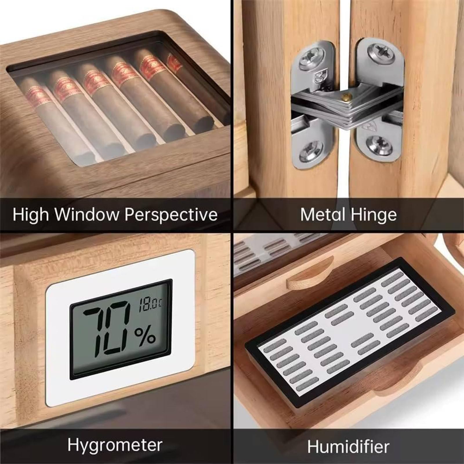 Armadio Humidor per sigari con umidificatore integrato,termometro e igrometro,Capacità 110 sigari,Circolazione dell'aria a 360°,Regalo per gli amanti dei sigari,B
