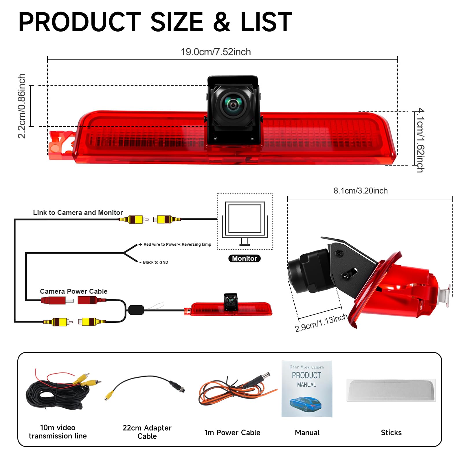 Hodozzy Cámara de Marcha Atrás para VW Caddy 2003-2015 para Luz de Frenos Cámara de visión Trasera luz de Freno de Coche AHD/CVBS con Líneas de Estacionamiento y Visión Nocturna Impermeable 12V