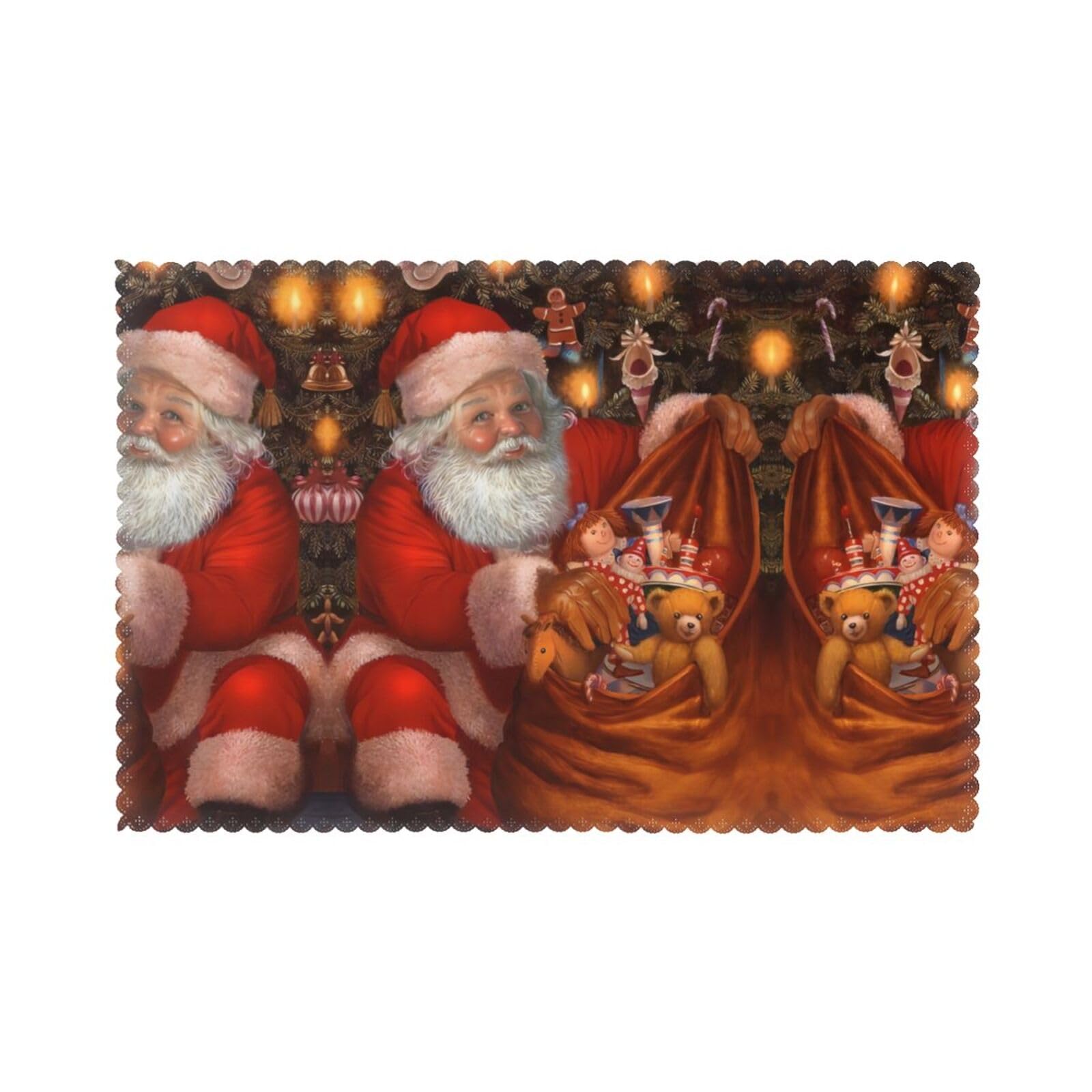 YYHWHJDE Santa Claus Gifts Prints Placemats Set of 6 12x18in - Durable Table Layers with Heat Resistance & Customizable Prints