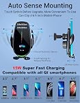 Wireless Car Charger, 15W Qi Fast Charging Car Phone Holder Mount, Auto Clamping Car Charger Phone Mount, Windshield Dashboard Air Vent Phone Holder, for iPhone 14/13/12/11/X, for Samsung Galaxy Note