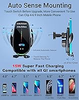 Vista 5 de Soporte inalámbrico para cargador de automóvil, carga rápida, sujeción automática de 15 W, soporte inteligente de inducción de control dual