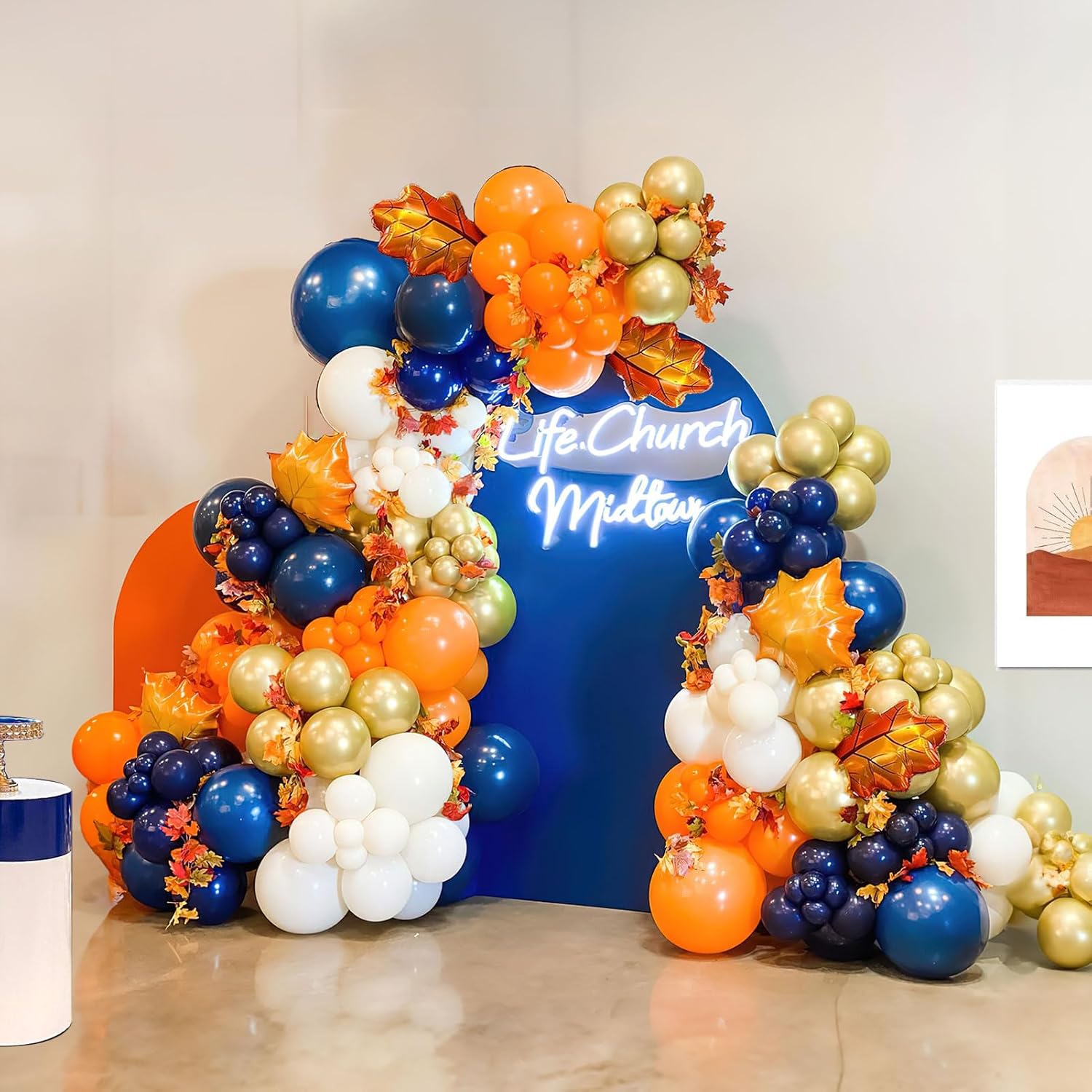 Fall Balloon Garland kit 132pcs Orange Gold Navy blue white