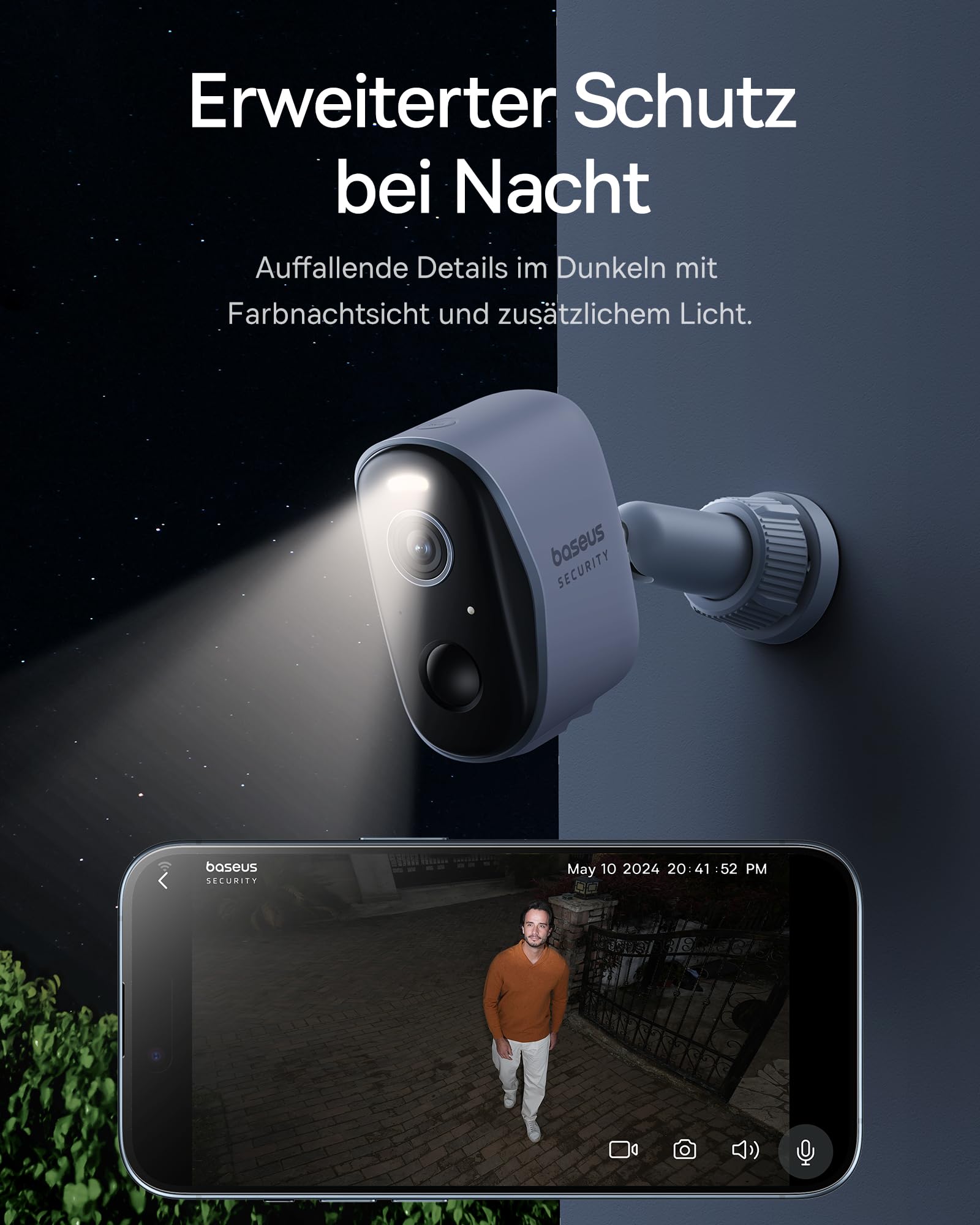 Baseus Security Überwachungskamera Aussen Akku 210Tage, 2K HD, 145 Grad, IP67 Wetterfest, Nachtsicht, Kamera Überwachung Kabellos WLAN mit Lokal Speicher, Menschen und Bewegungsmelder - N1 2-Cam Kit