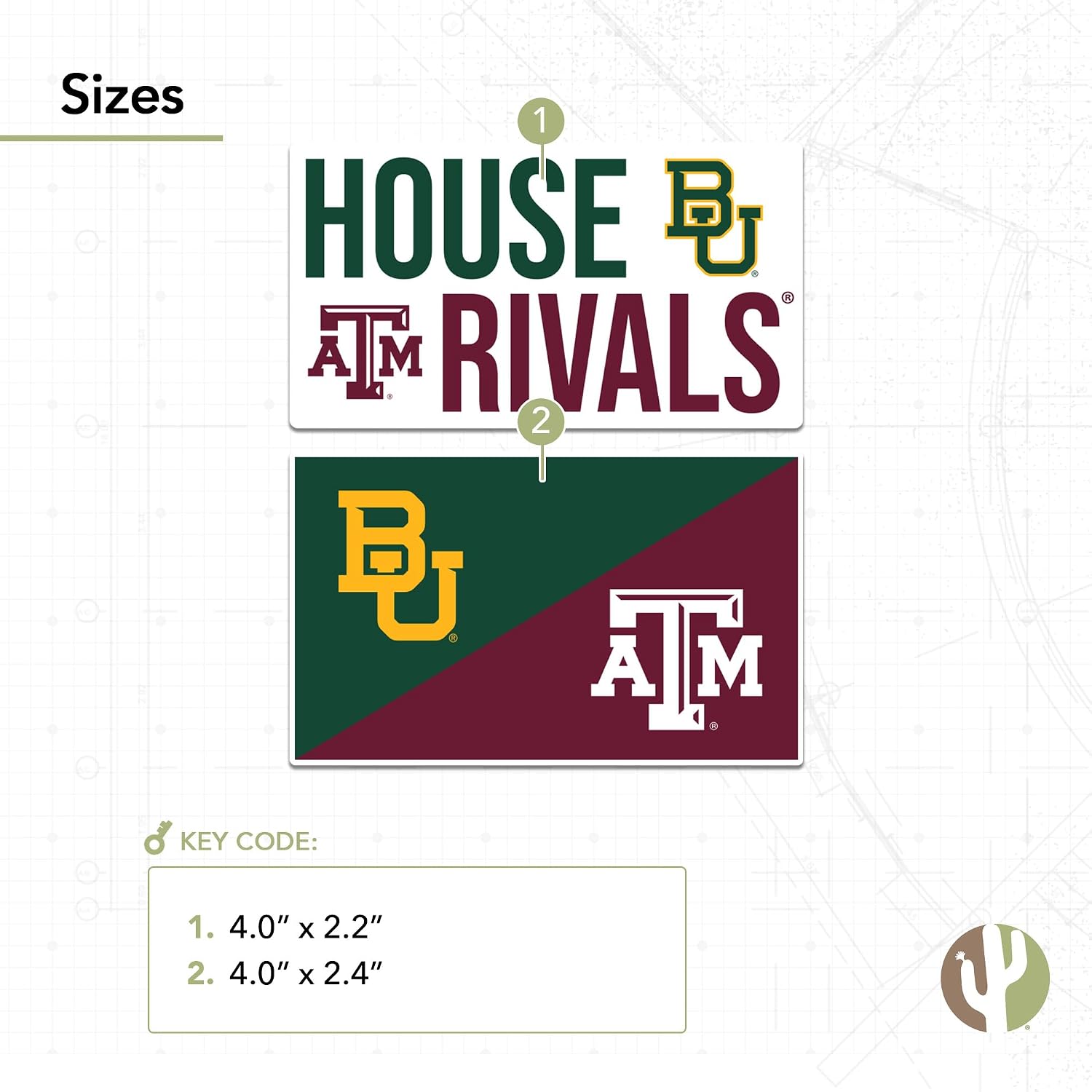 Desert Cactus Baylor University and Texas A&M University Sticker BU Bears TAMU Aggies Vinyl Decal Laptop Bottle Car Scrapbook (House Rival - 4in A)
