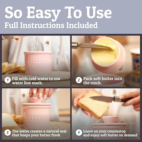 Miniatura 3 de PriorityChef - Mantequilla francesa con tapa, mantequilla untable bajo demanda, manteca de cerámica para dejar en la encimera con línea de agua,