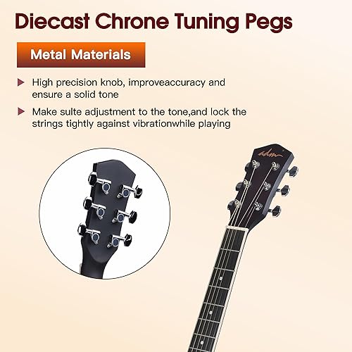 Miniatura 7 de ADM Dreadnought - Kit de guitarra acústica con lección gratuita para principiantes, adultos, adolescentes, tamaño completo, juego de iniciación de
