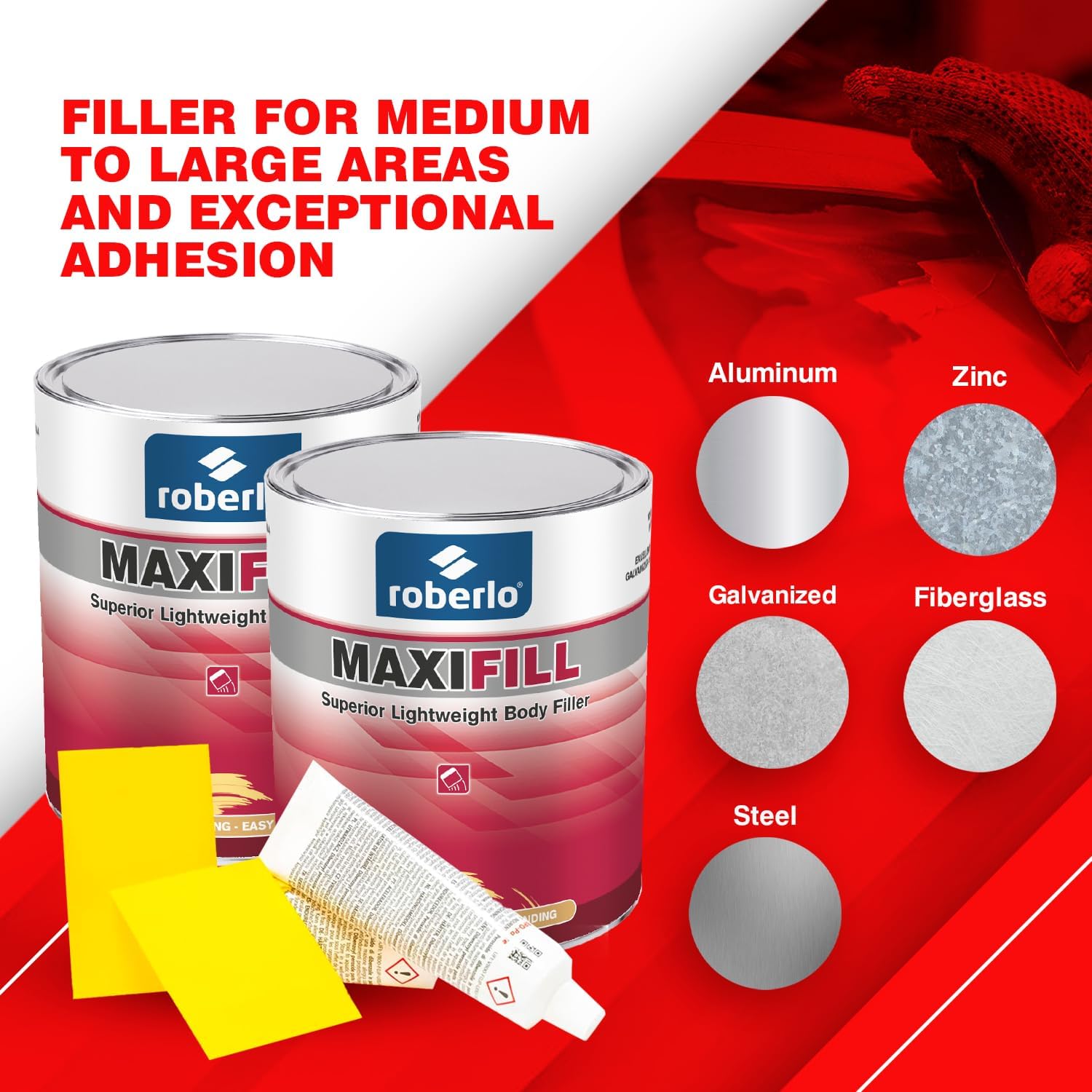 Maxifill Superior Lightweight Body Filler – Easy Sanding & Paintable for Car Repairs – Ideal for Dents, Holes & Rust – Ultra Smooth Finish – Pack of 2 x 3 Liters + Hardener