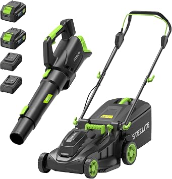 STEELITE 40V 17-Inch Cordless Lawn Mower & 500 CFM Leaf Blower Combo Kit, Equipped with 2 Pack 4.0Ah Batteries and Dual Chargers