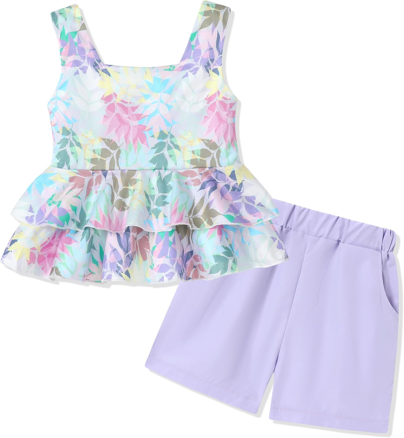 SOLOYEE Toddler Girl Clothes Summer Outfits, Sleeveless Ruffle Hem Tank Top + Shorts 2Pcs Cute Baby Girls Clothing Set 1-5T