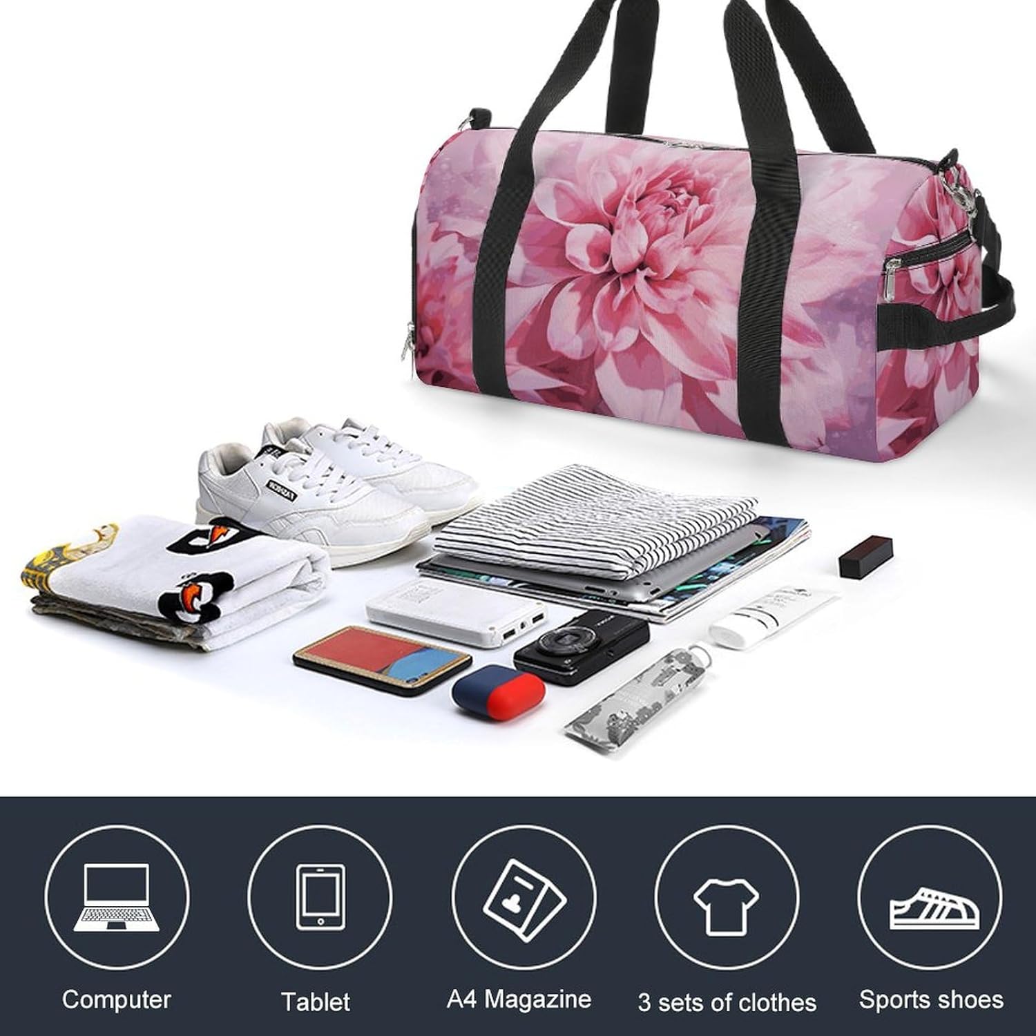 Gym Bag Duffle Bag Flower Printed Yoga Bag Printed Backpack Duffel Bag Small Gym Bag for Travel Sports