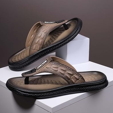 Men's Leather Flip-Flops, Comfortable and Non-Slip, Perfect for Outdoor Vacations, the Pool, the Beach, and the Shower