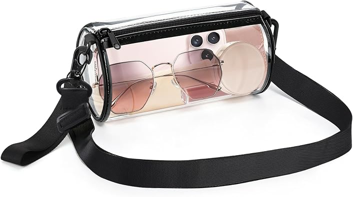 PAMASE Stadium Approved Clear Cylinder Bag for Women - 8" x 3.5" x 3.5" Small Crossbody Clear Purse with Removable Shoulder Strap, Concert Bag for Baseball Soccer Fans, Festivals