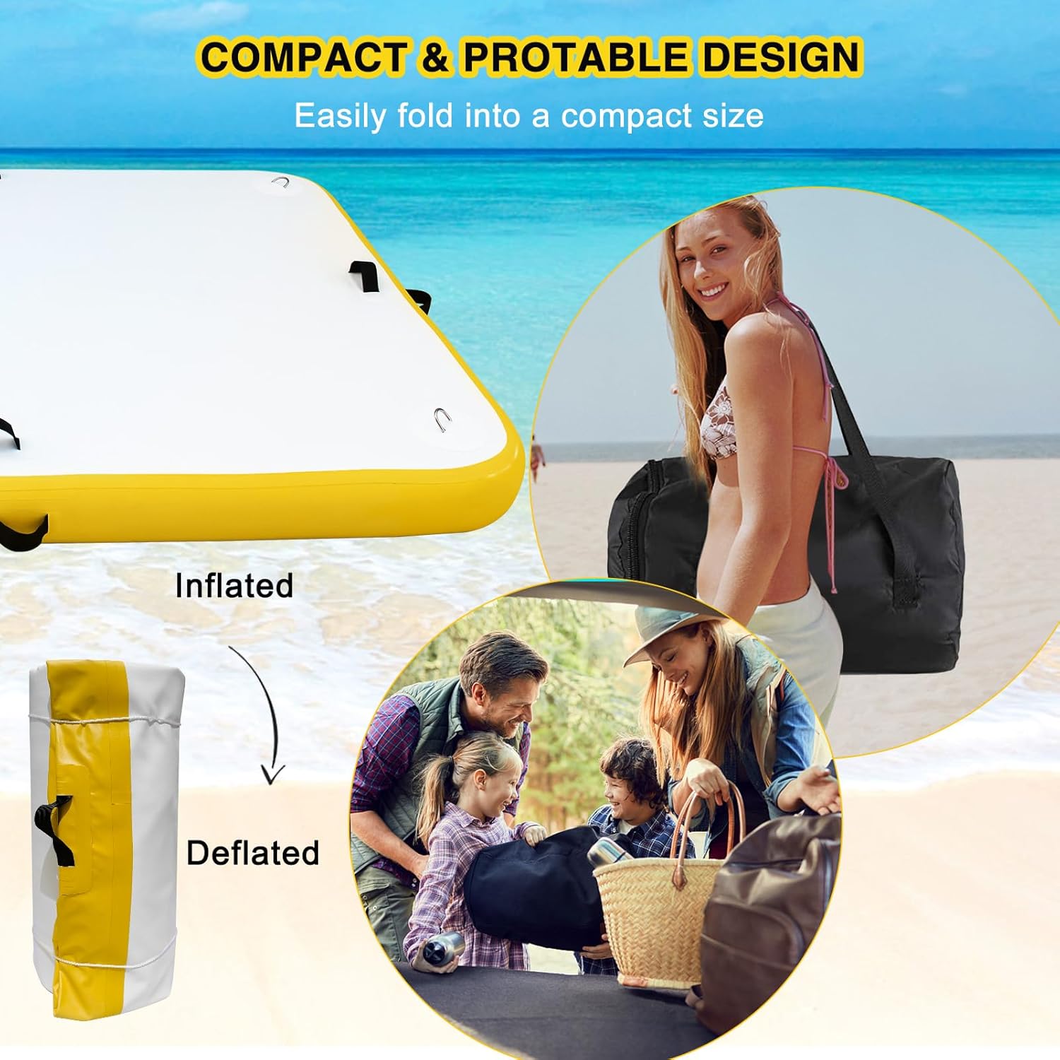 Inflatable Floating Dock Platform, 10 x 6 ft Floating Island for Lake, 6 inch Thickness, Enlarged & Non-Slip Bote Inflatable Dock with Manual and Electric Air Pump for River, Pool, Beach, Ocean
