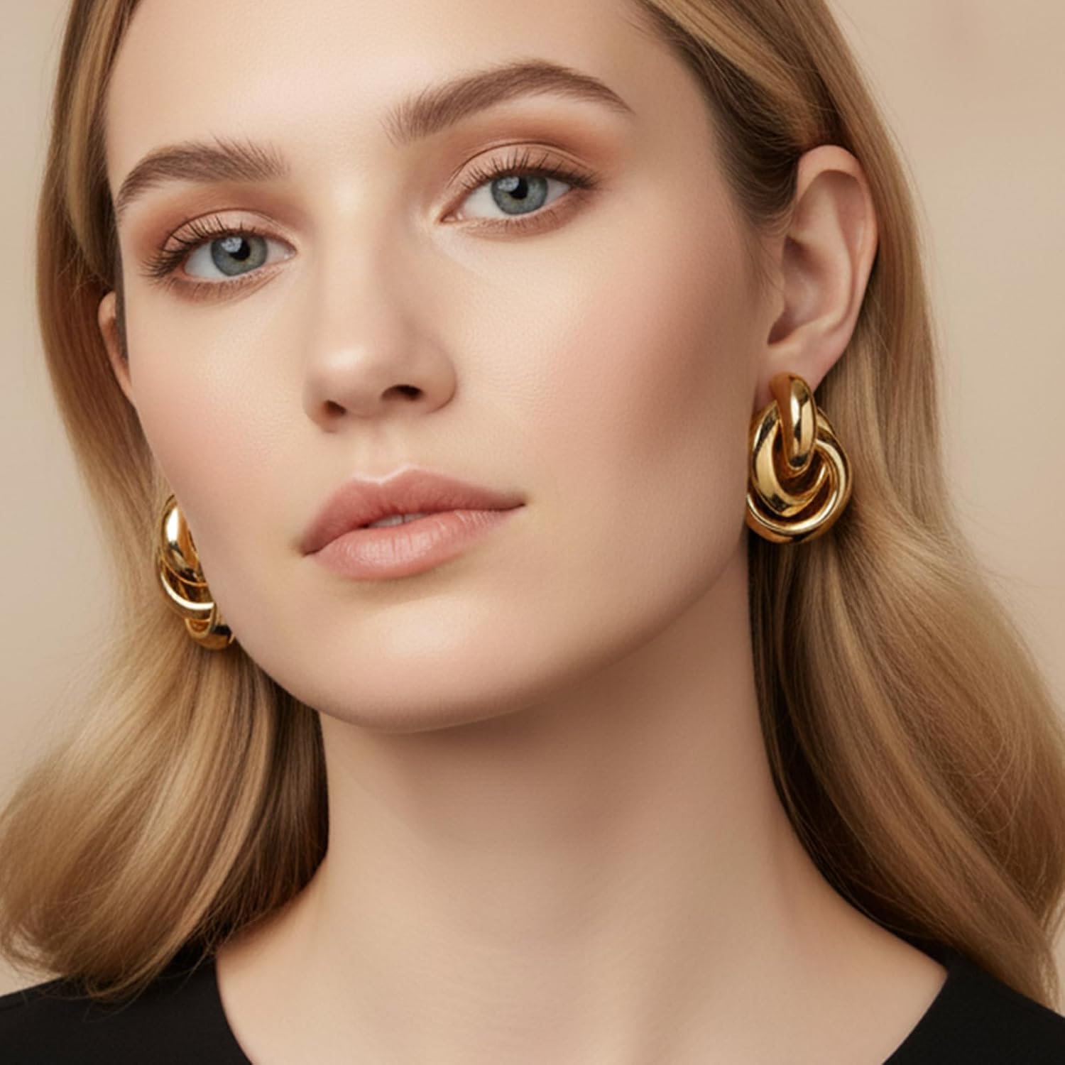 Gold Knot Earrings for Women 18K Gold Plated Dangle Drop Earrings Chunky Knot Statement Earrings - Image 6