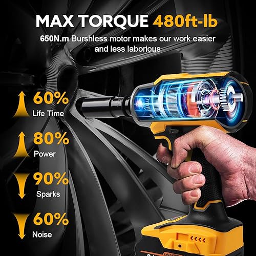 Miniatura 2 de 650N.m - Llave de impacto inalámbrica, pistola de impacto sin escobillas, kit de destornillador de impacto multifunción, llave de impacto eléctrica