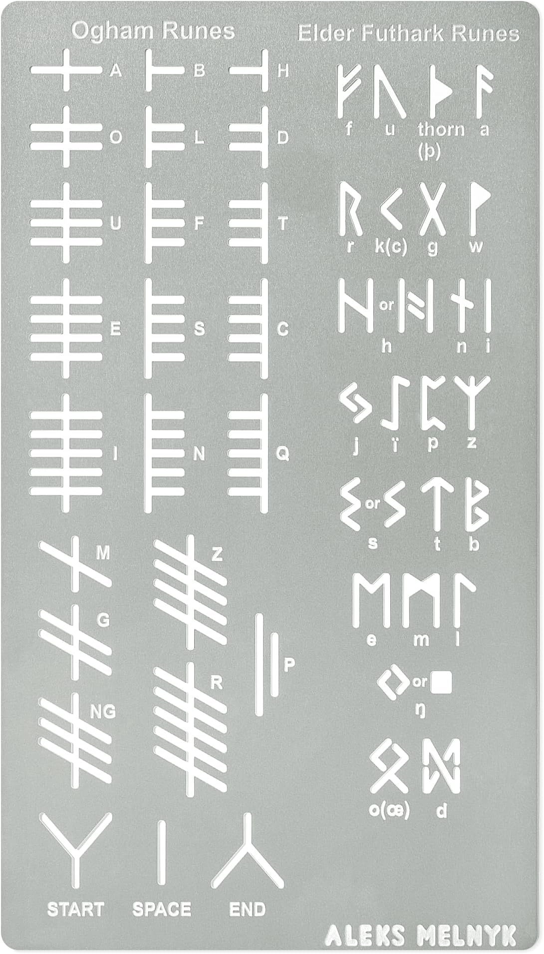 No.421 Metal Stencil, Elder Futhark and Ogham Runes, Ancient Alphabet, Sigil Magic Alphabet, Letter Template for Wood Burning, Pyrography Engraving, Wicca Stencil, Bookmark