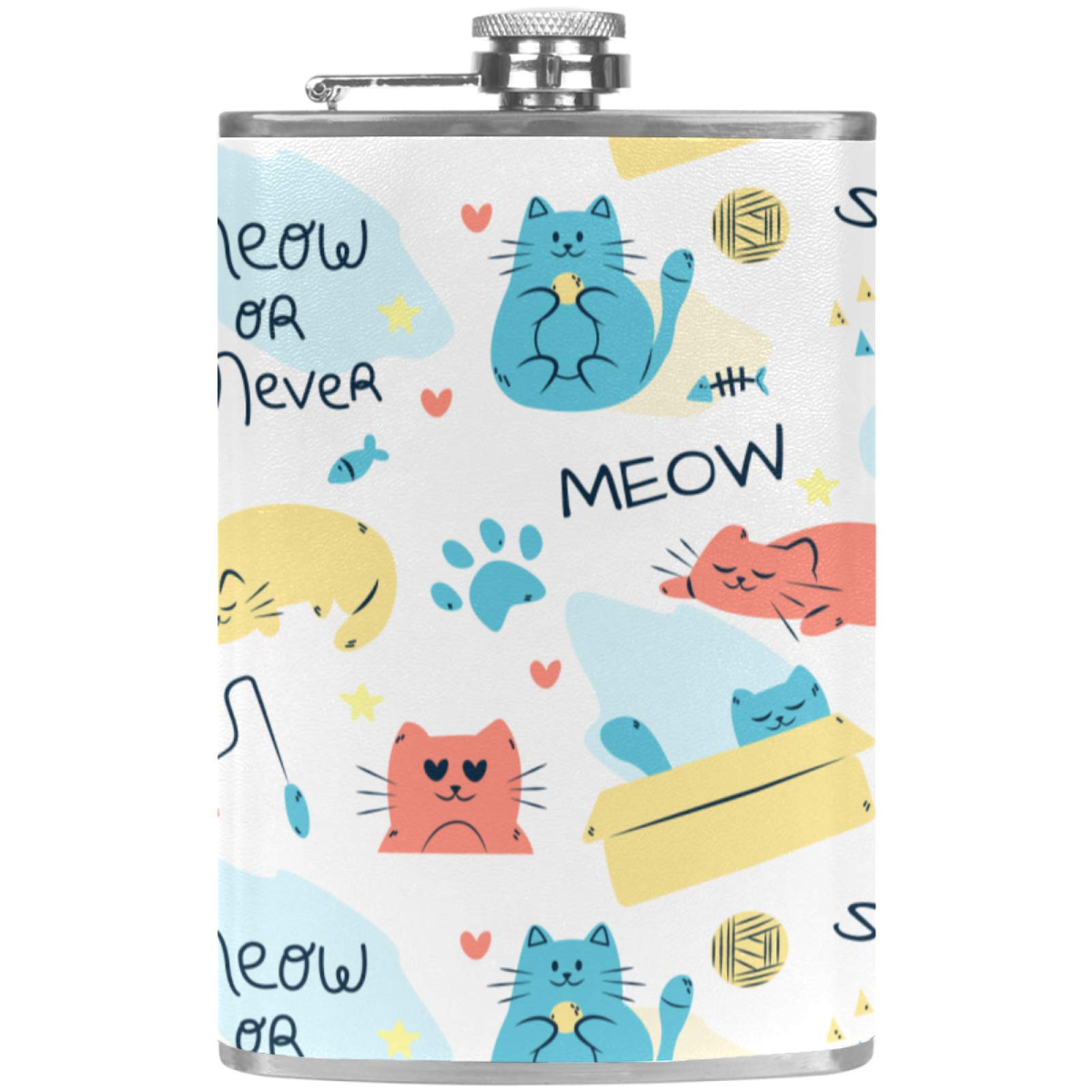 Flasque à whisky en cuir avec entonnoir motif chat mignon