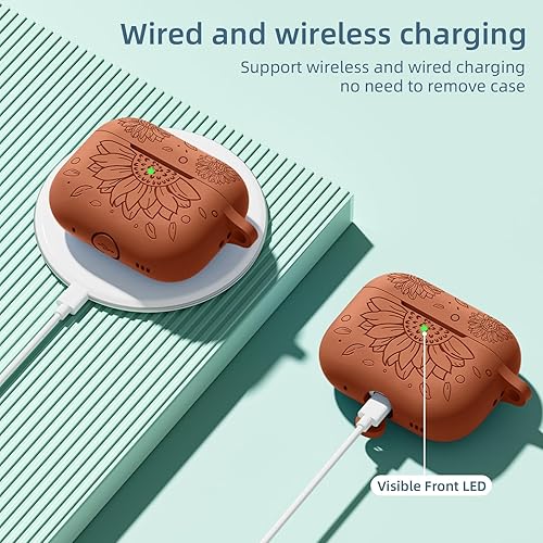 Miniatura 5 de Funda compatible con Airpods Pro de 2 generación USB C 2023 y Airpod Pro, bonita funda de silicona grabada de girasol compatible con Apple Airpods