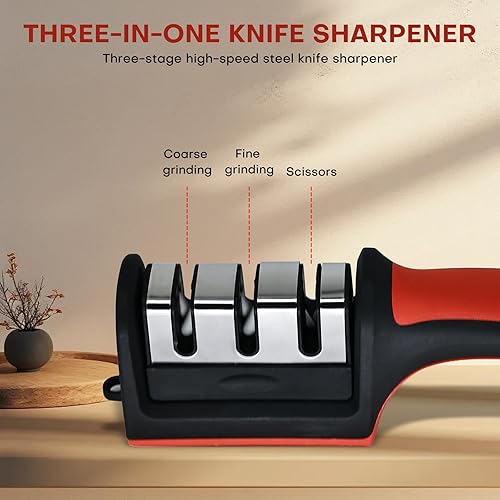 Miniatura 4 de Afilador de cuchillos de cocina, afilador manual de 3 etapas para cuchillos y tijeras, diseño ergonómico seguro, abrasivos inoxidables para cocinar