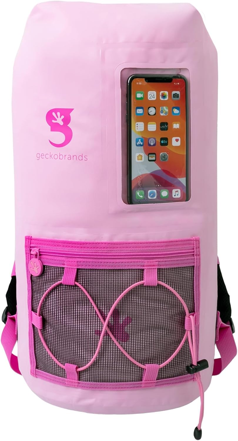 geckobrands Hydroner 20L Waterproof Dry Bag Backpack – Lightweight Roll-Top Bag with Clear Phone Pouch for Outdoor Activities