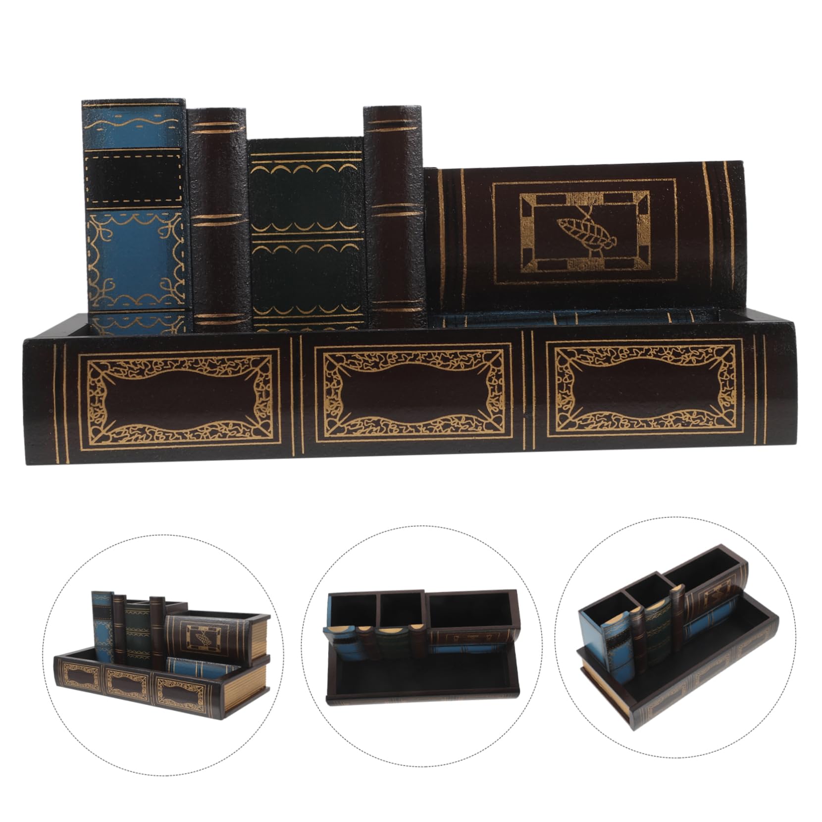 Portapenne da Scrivania in Legno Portapenne Stile Libro Retrò Organizer Adatto per Casa Ufficio Studio