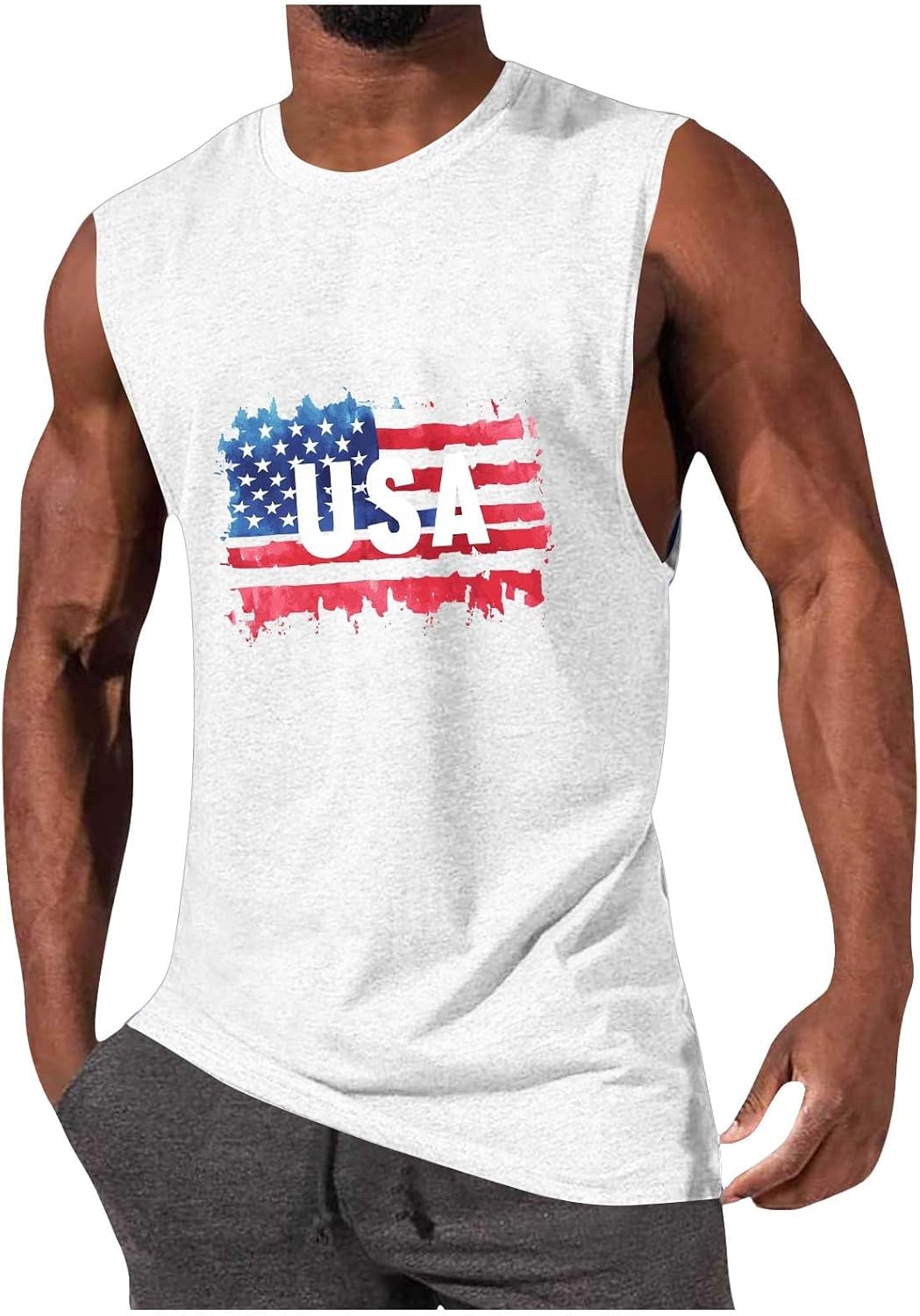 4th of July Shirts Mens Soft Muscle Tank Top Sleeveless Graphic Gym Workout American Flag Shirt Summer Beach Outfits