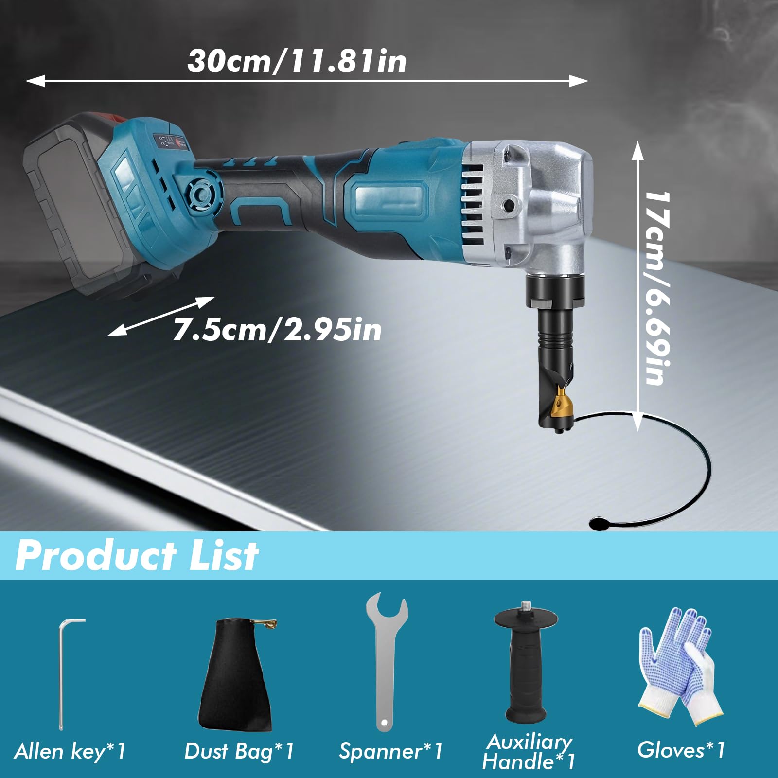 Makita Compatible Grignoteuse Électrique Sans Fil 950W 18V 3.5m/min 1900 SPM Tête Rotative 360° 3 Vitesses
