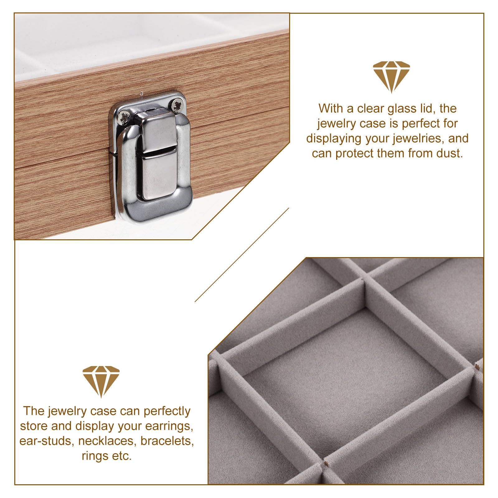 ifundom Joyero de Madera con Tapa Transparente y 12 Compartimentos para