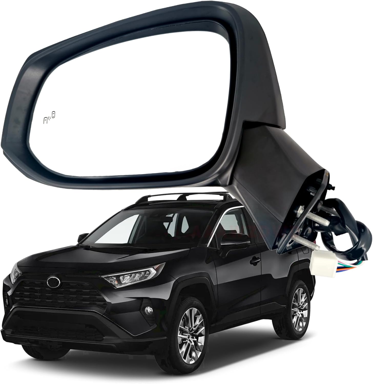 Black Left Driver Side Mirror Replacement For Toyota Rav4 2019-2023 Power Glass,Heated,Manual Folding,Turn Signal, Blind Spot Detection For Rav4 Side Mirror#TO1321350(8Pins)