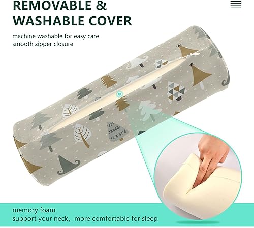 Miniatura 3 de Almohada de yoga con diseño de árboles de Navidad, con cuello redondo, funda de almohada redonda para sillas para cuello, fundas de rollo con