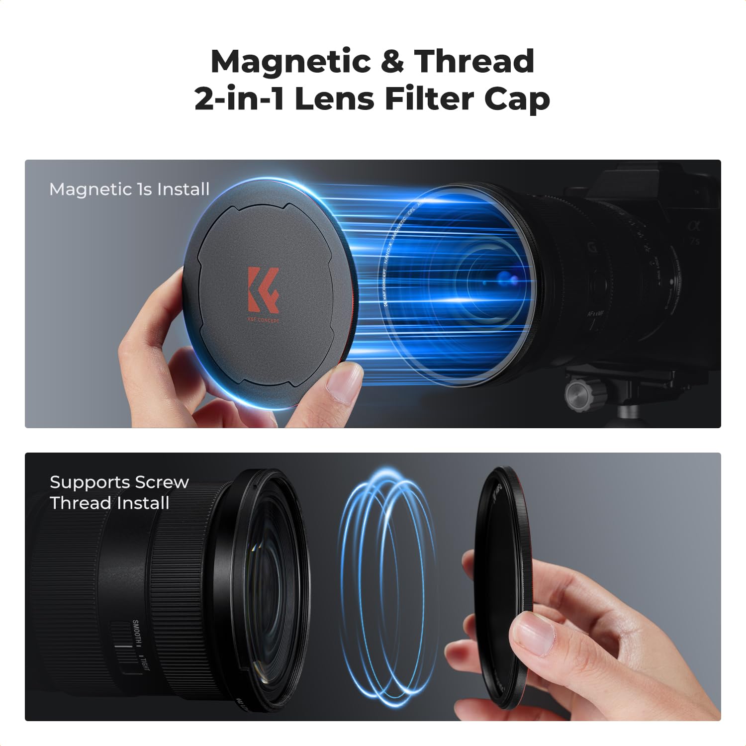 K&F CONCEPT Filtre Polarisant 67mm CPL Magnétique avec Bague Base et Bouchon Métal pour Objectif Appareil Photo