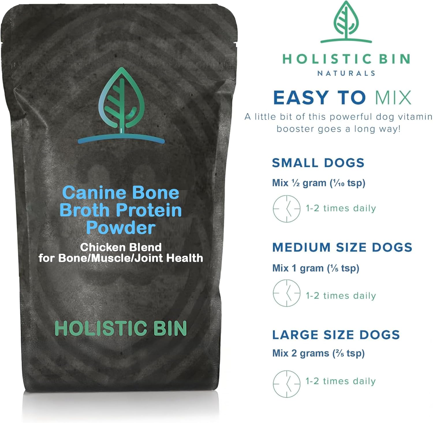 Holistic Bin Daily Nutrient-Rich Dog Food Toppers | Beef & Chicken Protein Powder + Gut Biome Plant-Based Topper | Canine Broth Bundle for All Breeds & Life Stages (3 x 50g)