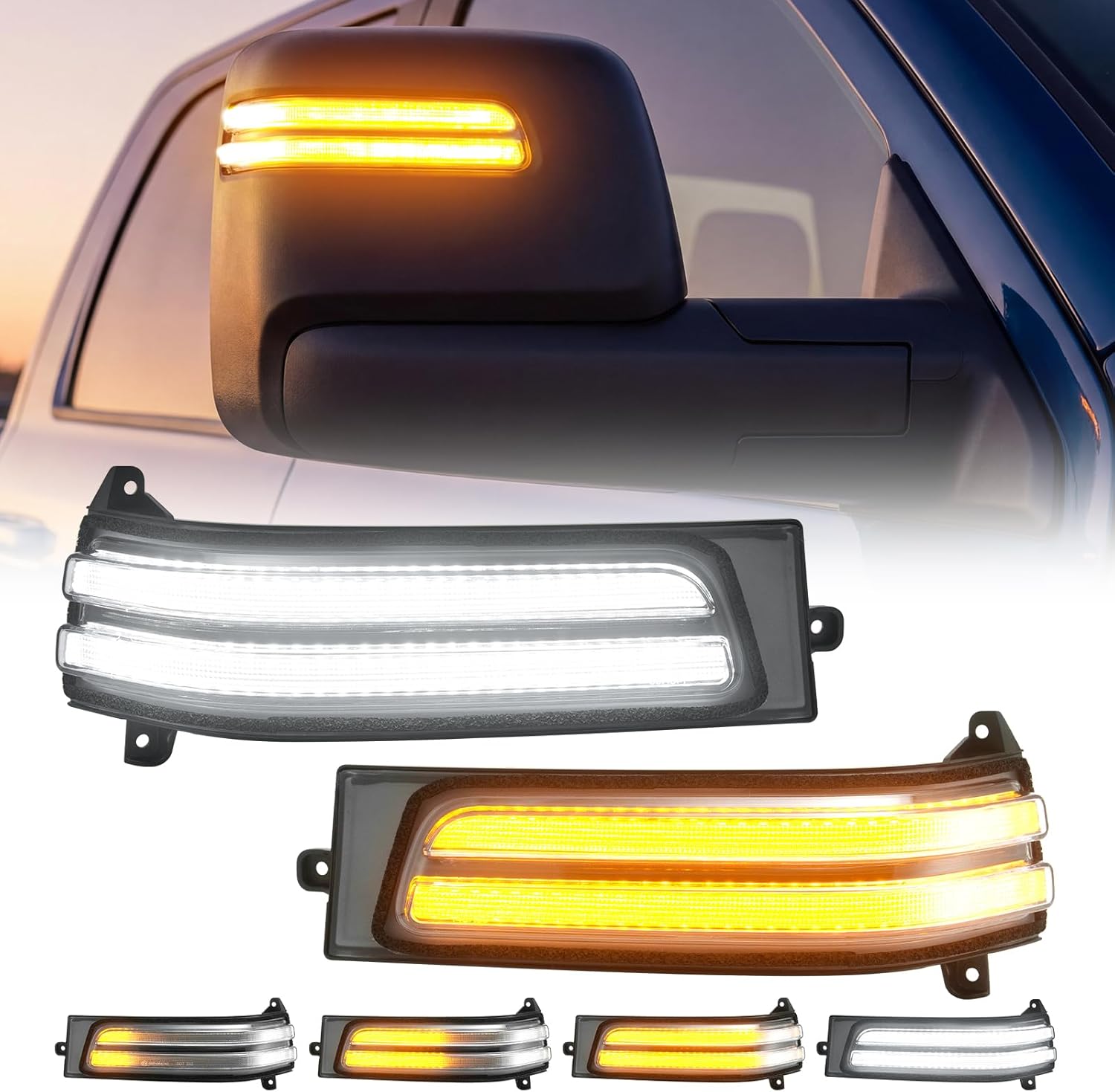 Sequential LED Mirror Turn Signal DRL Lights for 2025-2026 Ram 1500/2023-2025 Ram 2500 3500 Blinker Indicator Turn Signal Lights Smoked Lens