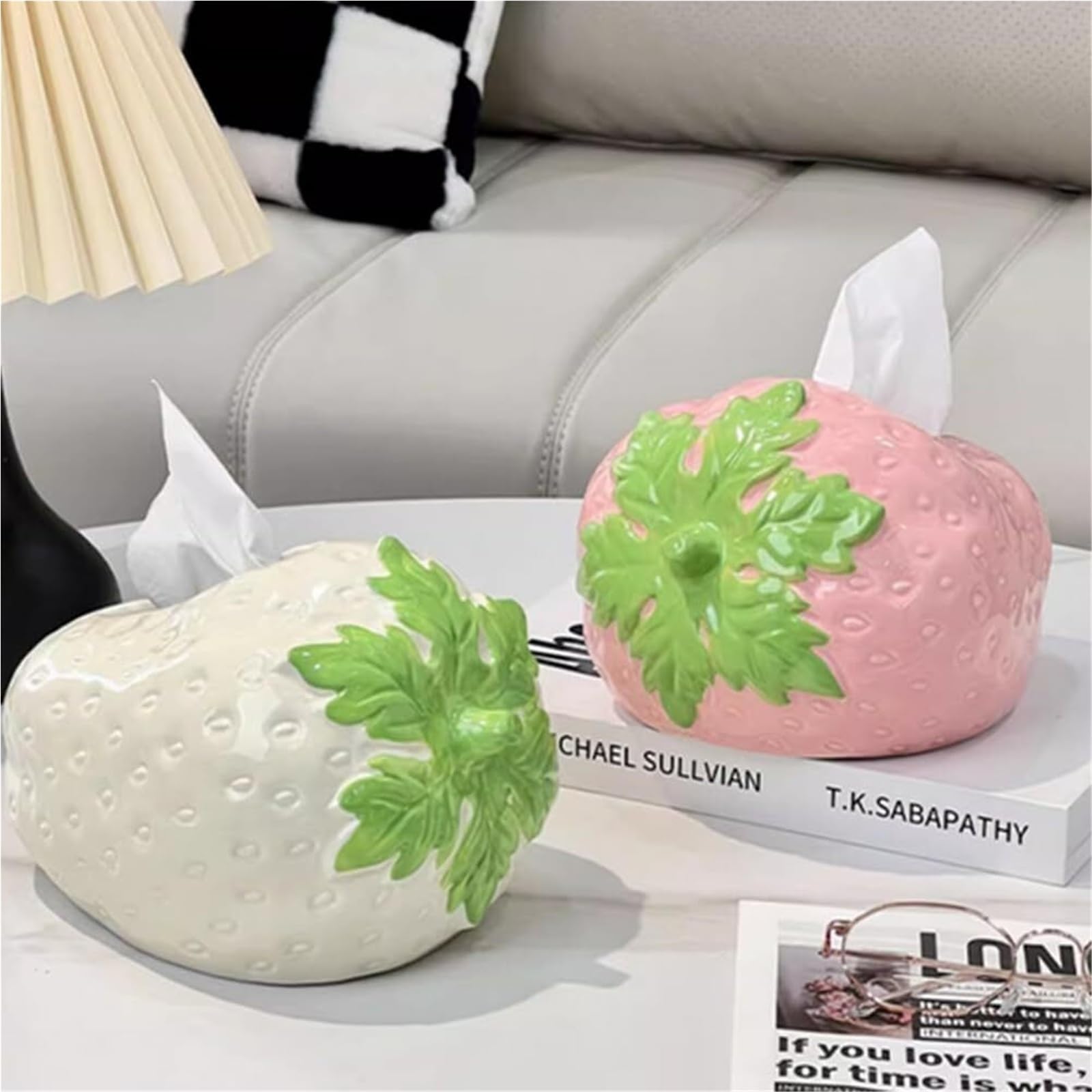 Porta fazzoletti Custodia creativa for tovaglioli for il viso con coperchio for scatola, simpatico porta fazzoletti alla fragola Per la nuova casa(Pink)