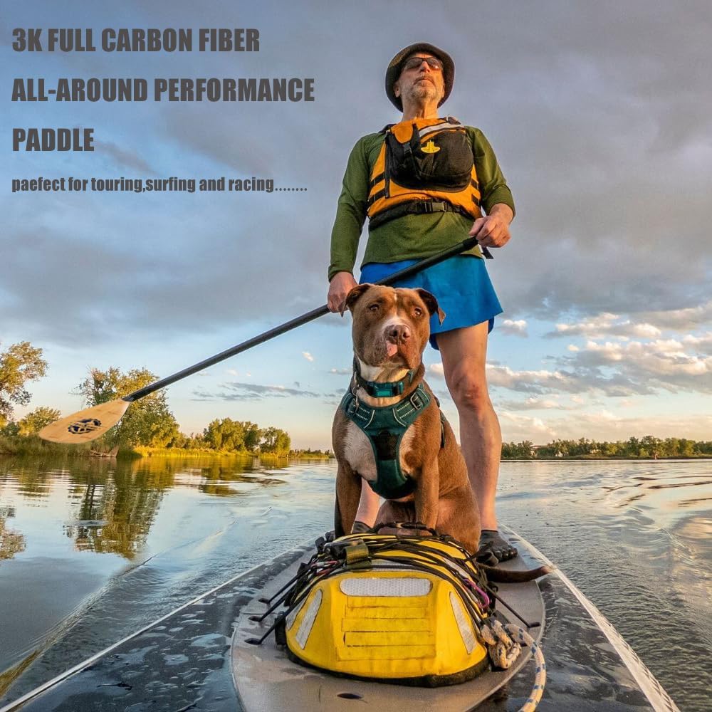 RedSnake Full Carbon Fiber Stand Up Paddleboard Oar, Carbon Fiber Blade with Adjustable 3-Piece Imitation Bamboo SUP Board Paddles Comes with a Backpack