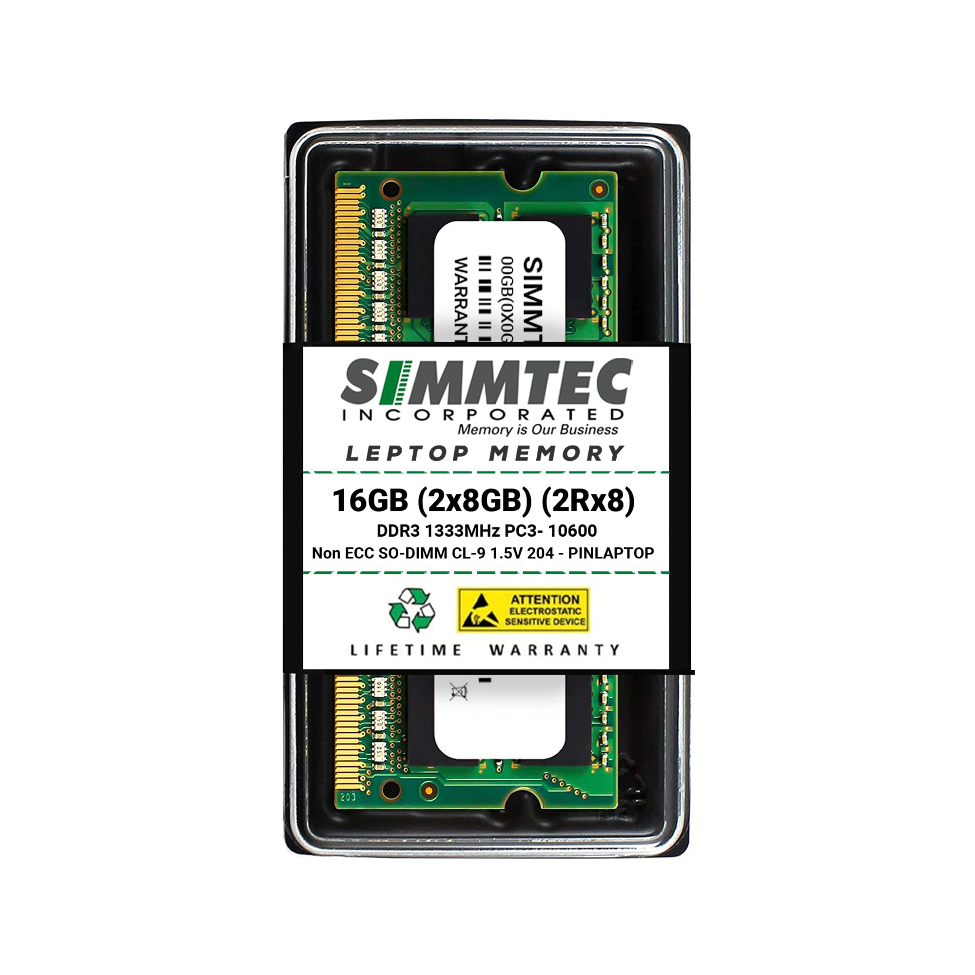 Simmtec RAM 16GB (2x8GB) DDR3 1333MHz SODIMM PC3-10600 2Rx8 Dual