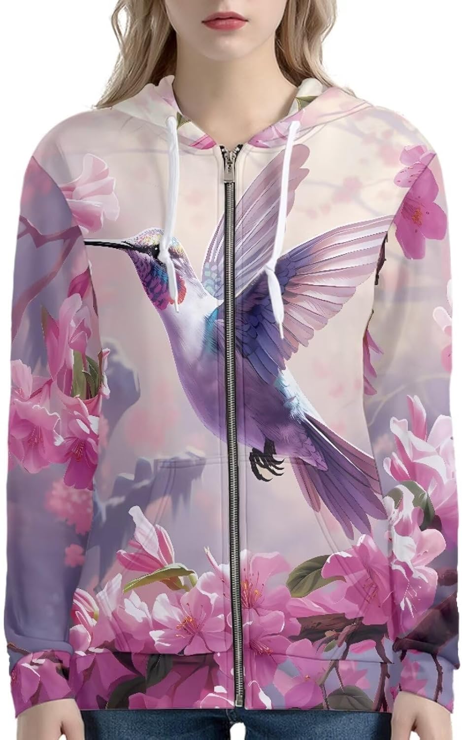 Lightweight Zip-Up Hoodie for Women with Drawstring Hood Long Sleeve Full Zipper Sweatshirts
