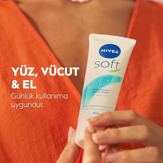 NIVEA Soft Cream 75 ml, Moisturizing Care Cream, Skin Care with Face, Body, Hand, Jojoba Oil and Vitamin E, Instantly Absorbed Light Formula, for All Skin