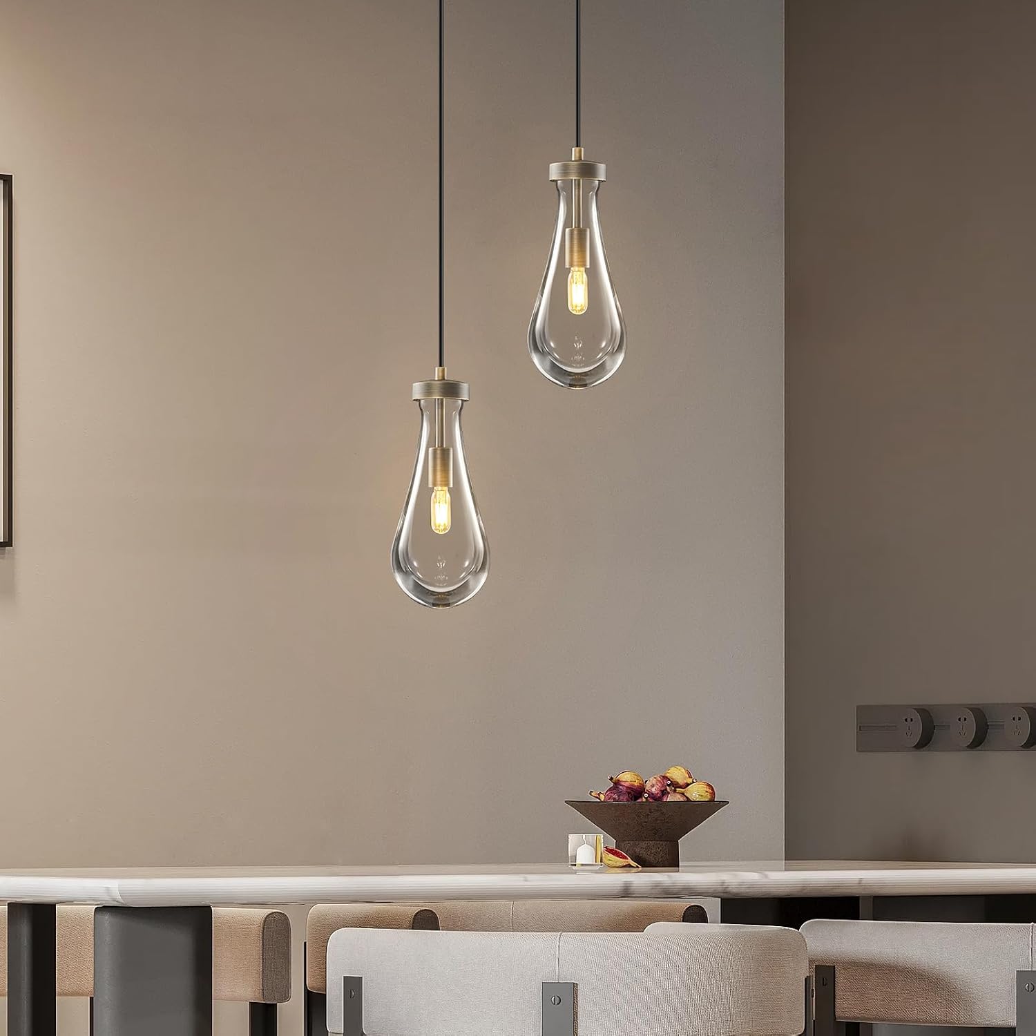 Raindrop Pendant Lights Kitchen Island: Vintage Copper Teardrop Hanging Light - 2 Head Crystal Pendants Light over Dining Table - Durable Raindrop Lighting Fixture for Bedroom Hallway Bulb Included