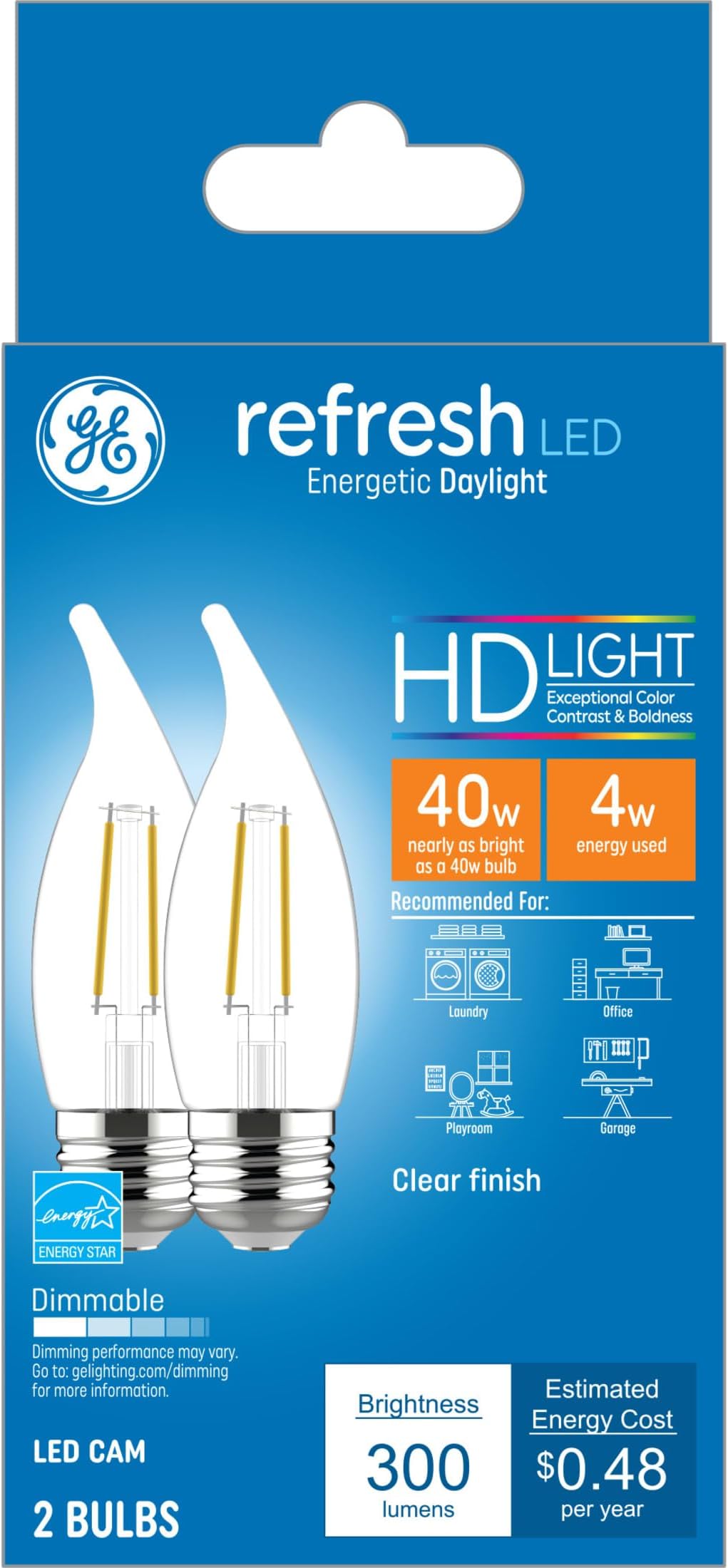 GE Refresh 4-Pack 60 W Equivalent Dimmable 5000k Daylight A19 LED Light ...
