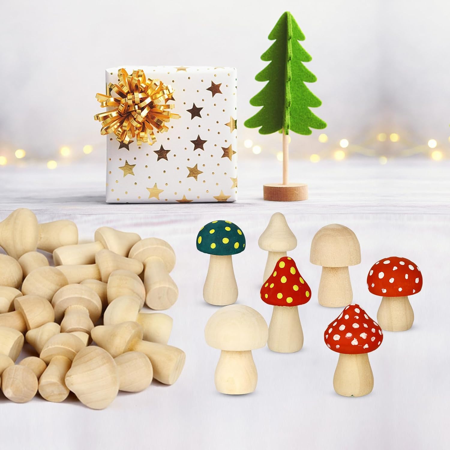 60PCS Unfinished Wooden Mushroom, 6 Sizes of Natural Mini Wood Mushrooms for Arts and Crafts Projects Decoration, DIY Paint Color