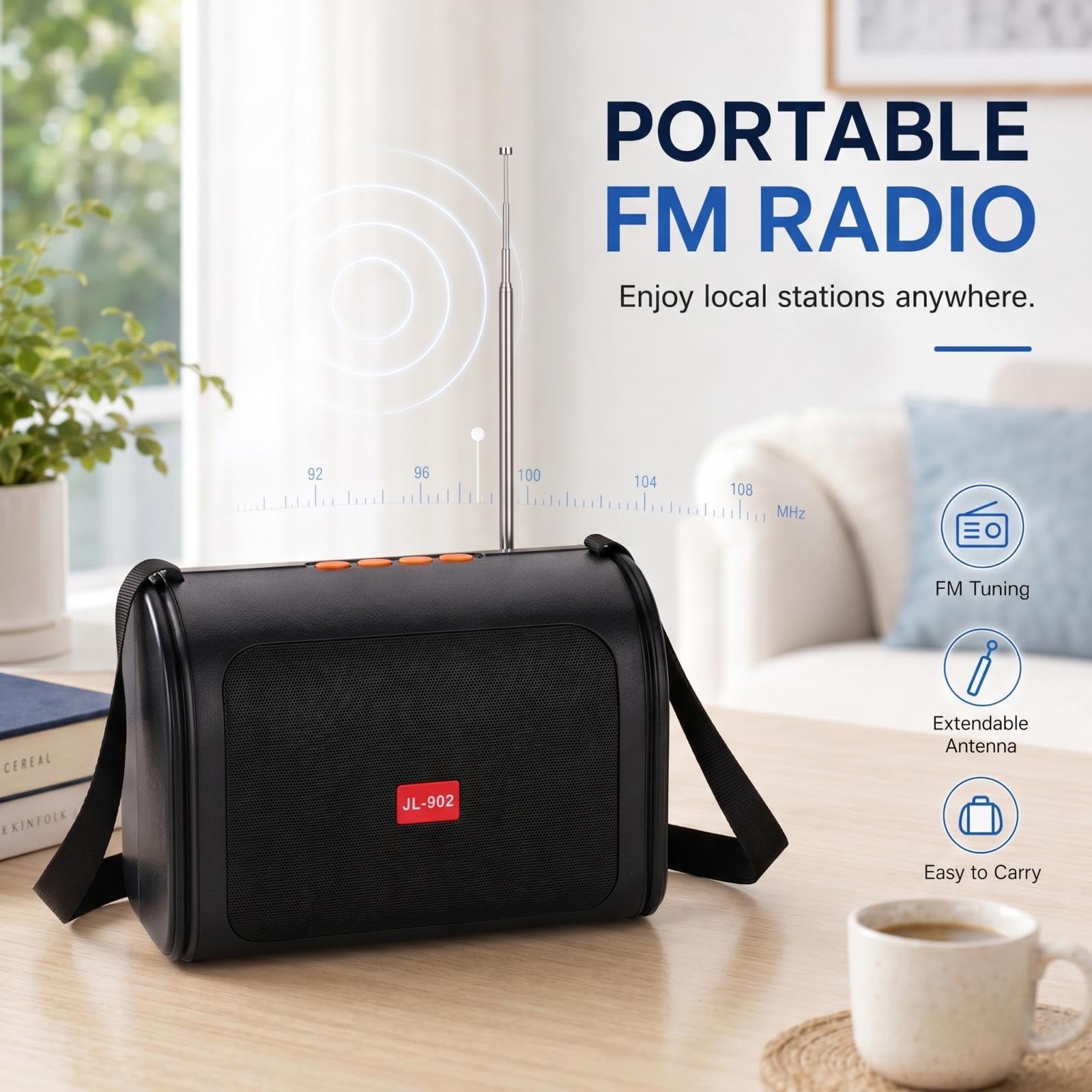 Altoparlante, grande boombox Bluetooth portatile con batteria ricaricabile, con funzione solare e radio, fino a 20 ore di autonomia, USB-C, ingresso AUX integrato, nero