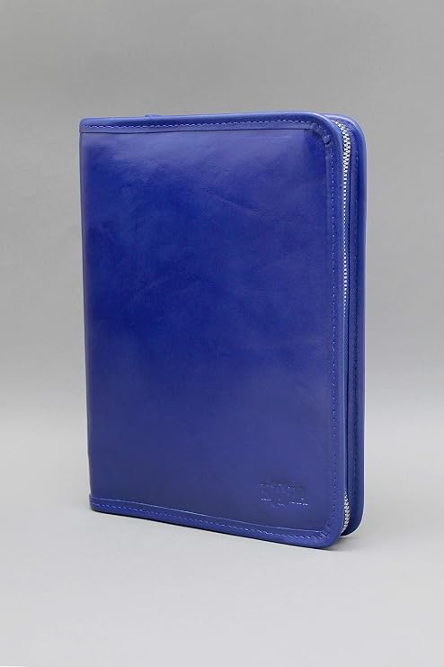 Noda Leather padfolio a5, Zipped Notepad Holder, Leather Portfolio a5 (Blue)