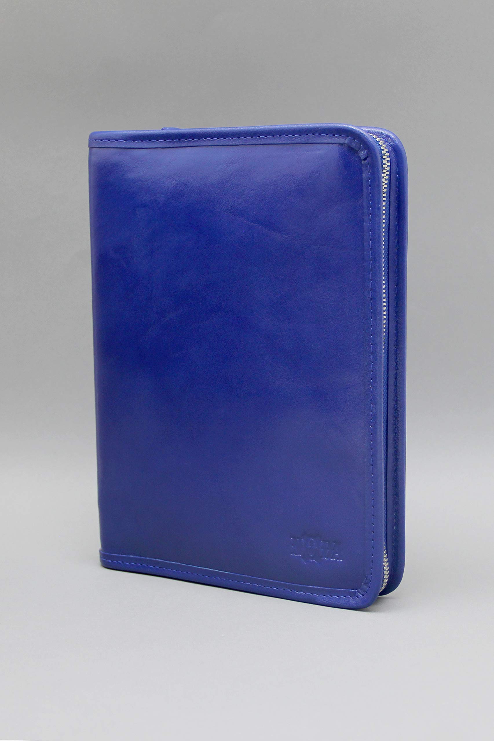 Noda Leather Padfolio A5 Support pour bloc-notes zippé Portefeuille en cuir A5 bleu