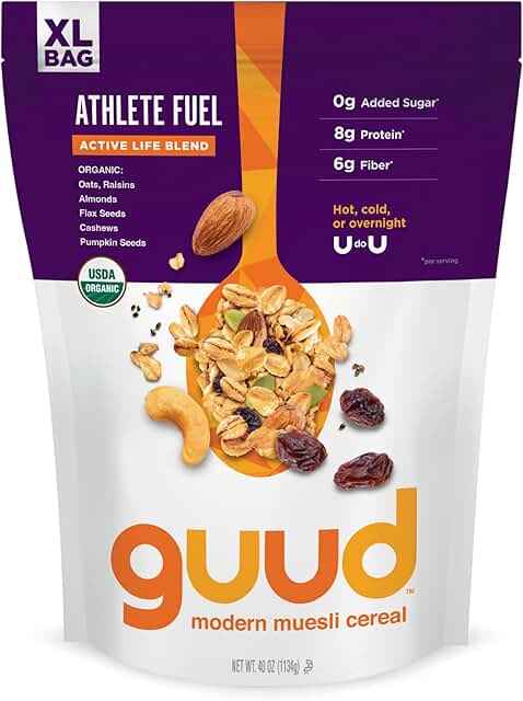 GUUD Athlete Fuel Active Life Blend Organic Muesli Cereal, 40 Ounce, Oats, Raisins, Almonds, Flax Seeds, Cashews, Pumpkin ...