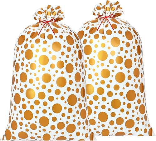 2 bolsas de regalo grandes de 70 pulgadas con puntos dorados de papel de aluminio, bolsas de regalo de cumpleaños, bolsa de regalo de plástico