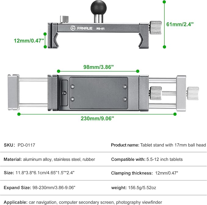 Soporte para iPad FANAUE con cabeza de bola de 17mm miniatura 7